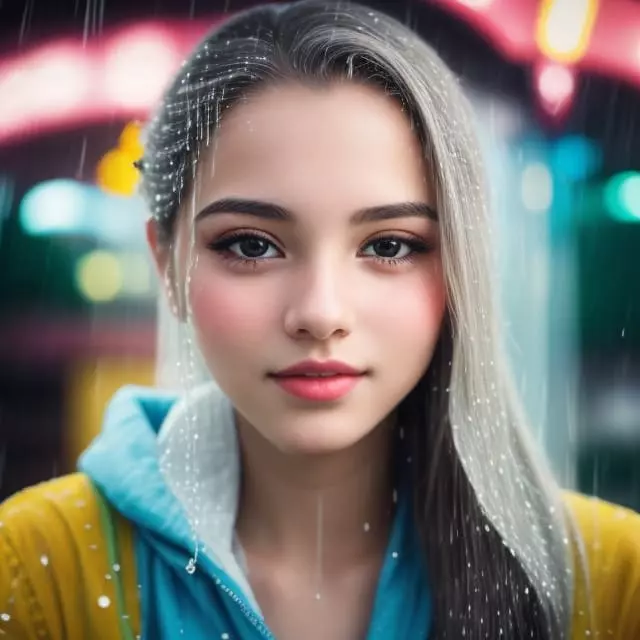 Mujer joven bajo la lluvia